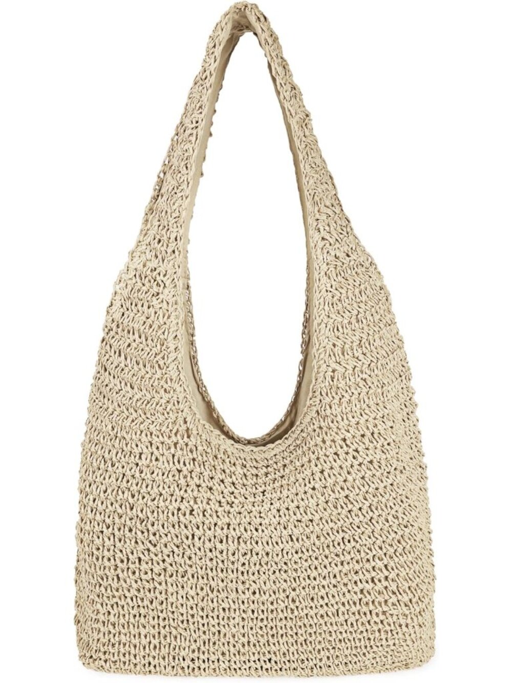 Women's Beige Large Straw Beach Bag Handmade Woven Shoulder Bags Hobo Tote